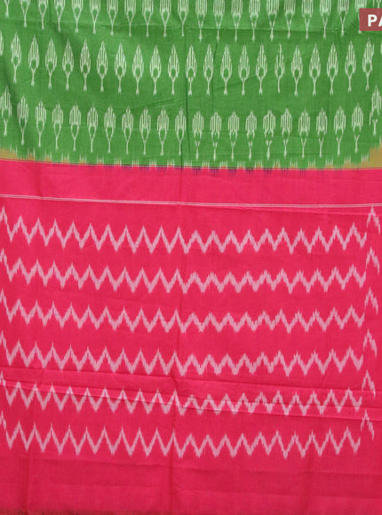 Ikat cotton saree green and pink with allover ikat butta weaves and simple border without blouse