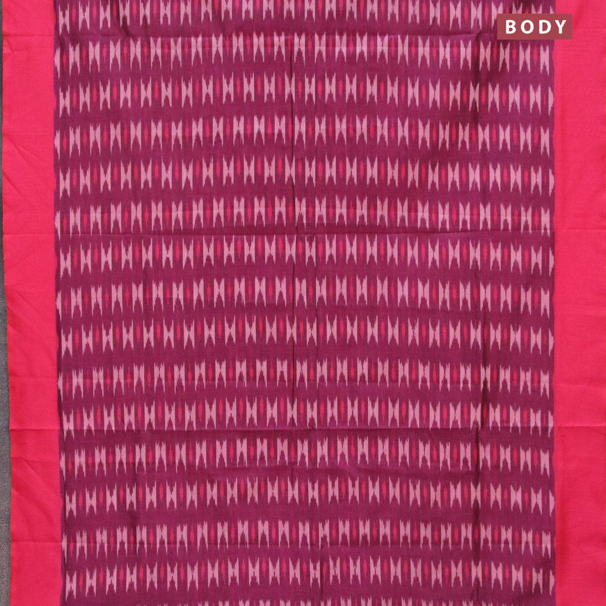 Ikat cotton saree wine shade and pink with allover ikat weaves and simple border without blouse