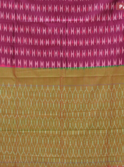 Ikat cotton saree wine shade and pink with allover ikat weaves and simple border without blouse