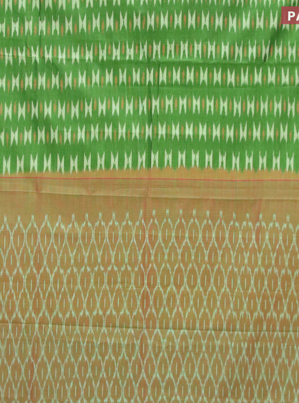 Ikat cotton saree green and dual shade of pinkish green with allover ikat weaves and simple border without blouse