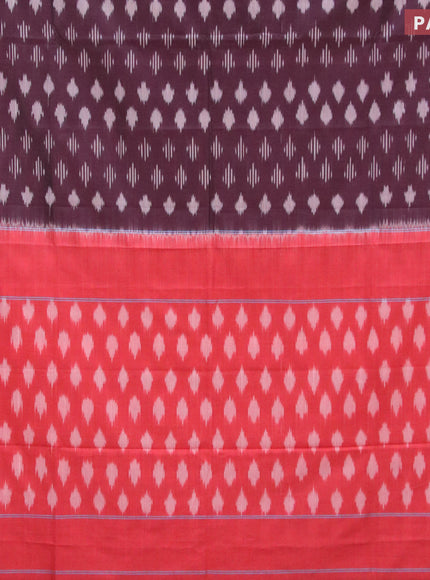 Ikat cotton saree deep maroon and red with allover ikat butta weaves and simple border without blouse