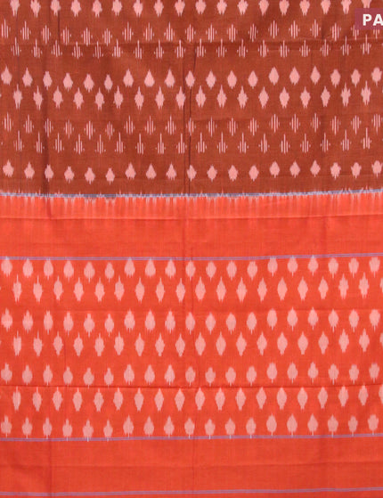 Ikat cotton saree rustic orange and orange with allover ikat butta weaves and simple border without blouse