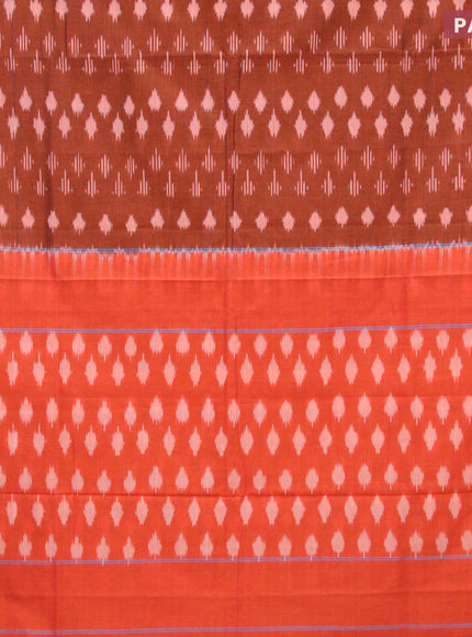 Ikat cotton saree rustic orange and orange with allover ikat butta weaves and simple border without blouse