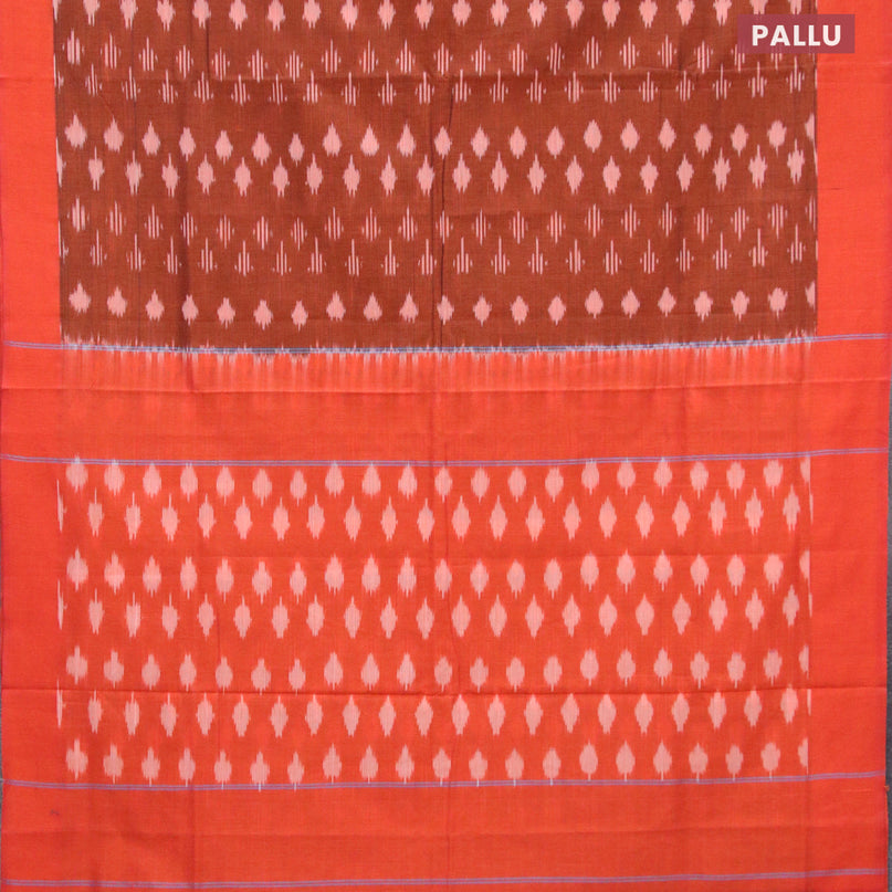 Ikat cotton saree rustic orange and orange with allover ikat butta weaves and simple border without blouse