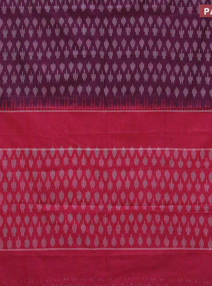 Ikat cotton saree wine shade and red with allover ikat butta weaves and simple border without blouse