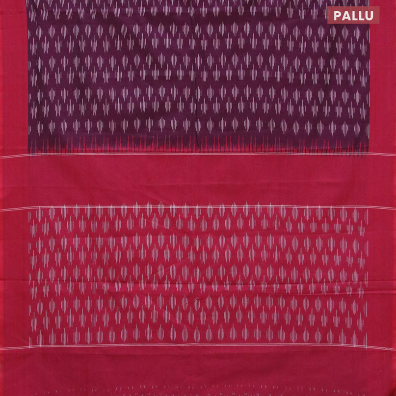 Ikat cotton saree wine shade and red with allover ikat butta weaves and simple border without blouse