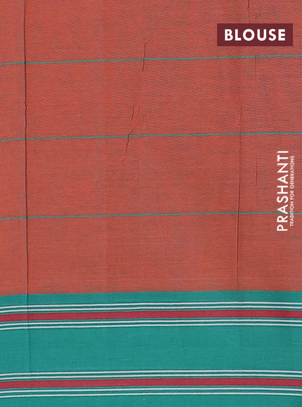 Ikat cotton saree orange and teal green with checked pattern & ikat butta weaves and ikat woven border with blouse