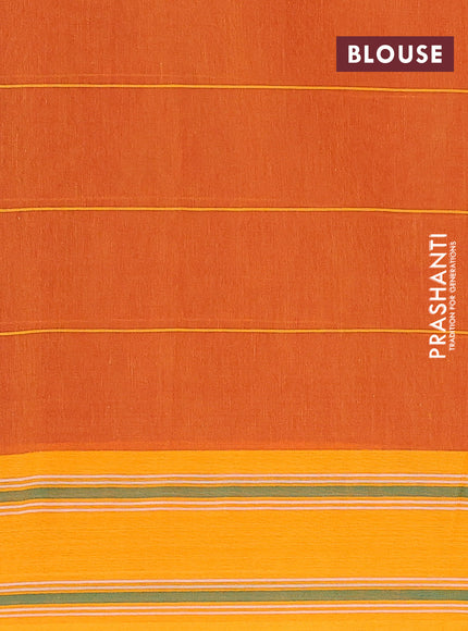 Ikat cotton saree rust shade and mango yellow with checked pattern & ikat butta weaves and ikat woven border with blouse