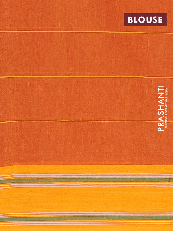 Ikat cotton saree rust shade and mango yellow with checked pattern & ikat butta weaves and ikat woven border with blouse