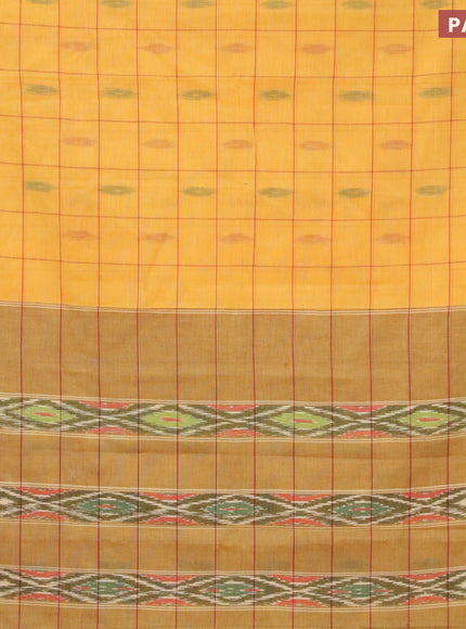 Ikat cotton saree yellow and red with checked pattern & ikat butta weaves and ikat woven border with blouse