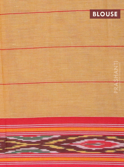 Ikat cotton saree yellow and red with checked pattern & ikat butta weaves and ikat woven border with blouse