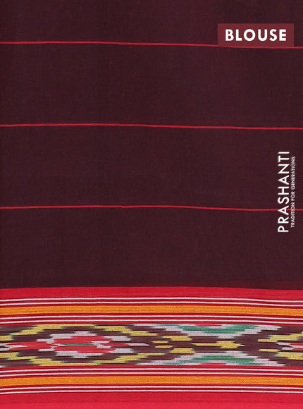 Ikat cotton saree dark mustard and red with checked pattern & ikat butta weaves and ikat woven border with blouse