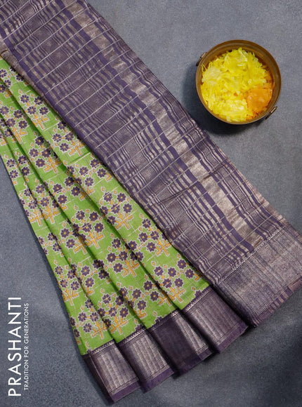 Semi gadwal saree light green and blue with zari checks & butta prints and zari woven border