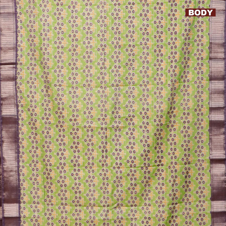 Semi gadwal saree light green and blue with zari checks & butta prints and zari woven border