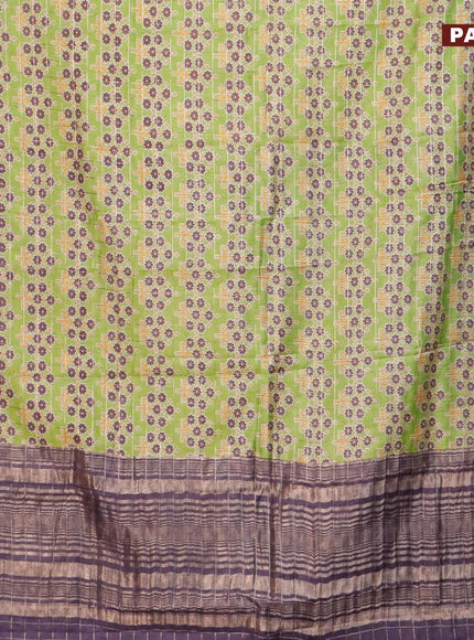 Semi gadwal saree light green and blue with zari checks & butta prints and zari woven border