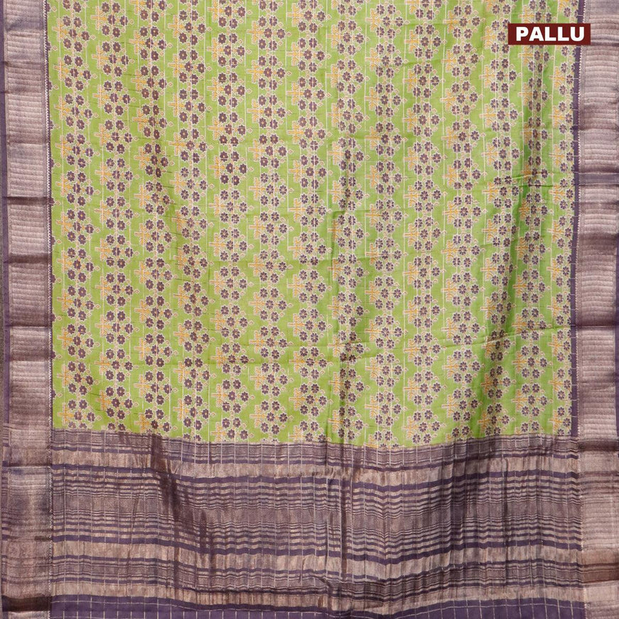 Semi gadwal saree light green and blue with zari checks & butta prints and zari woven border