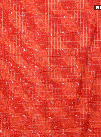 Semi gadwal saree red and orange with allover floral prints and zari woven border