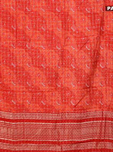 Semi gadwal saree red and orange with allover floral prints and zari woven border