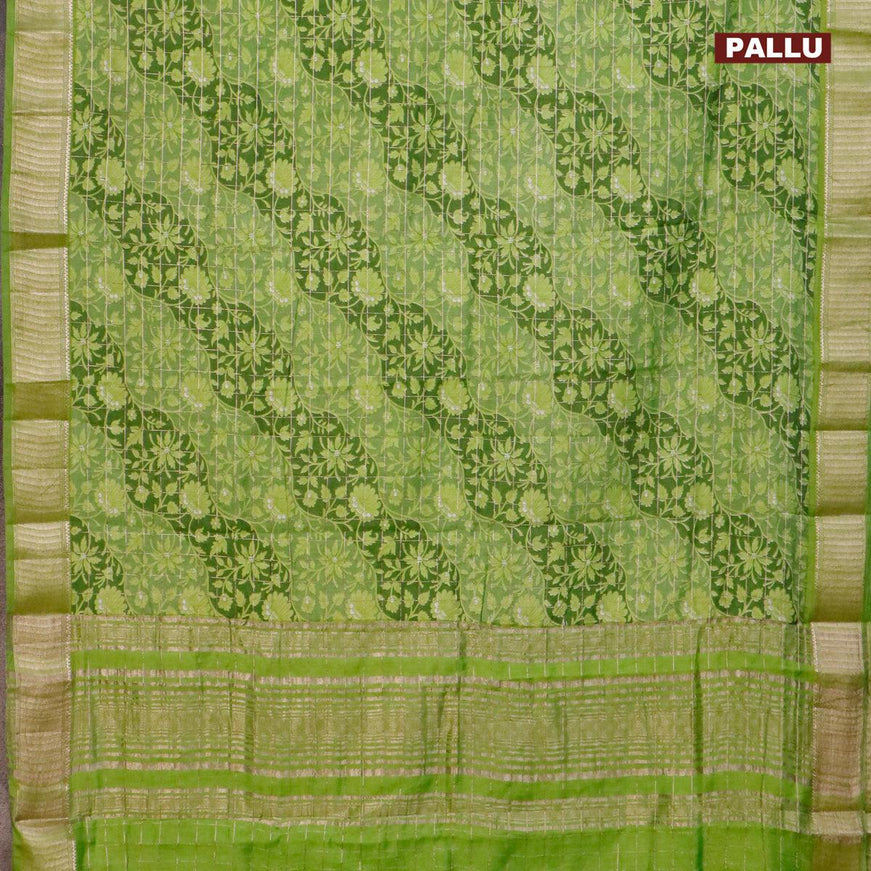 Semi gadwal saree light green with allover floral prints and zari woven border