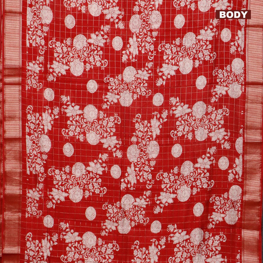 Semi gadwal saree maroon with allover zari checks & floral prints and zari woven border