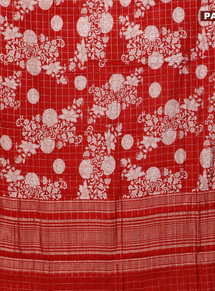 Semi gadwal saree maroon with allover zari checks & floral prints and zari woven border