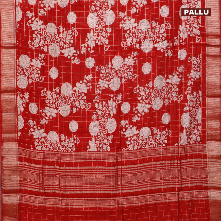 Semi gadwal saree maroon with allover zari checks & floral prints and zari woven border