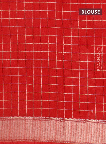 Semi gadwal saree maroon with allover zari checks & floral prints and zari woven border