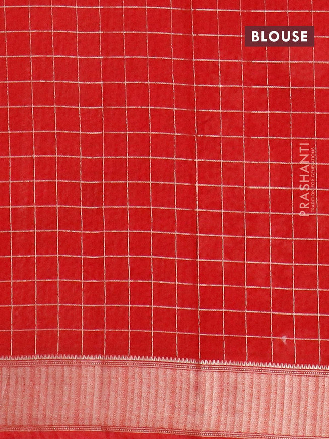 Semi gadwal saree maroon with allover zari checks & floral prints and zari woven border