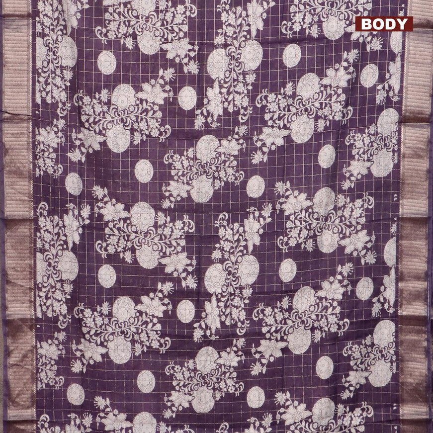 Semi gadwal saree jamun shade with allover zari checks & floral prints and zari woven border