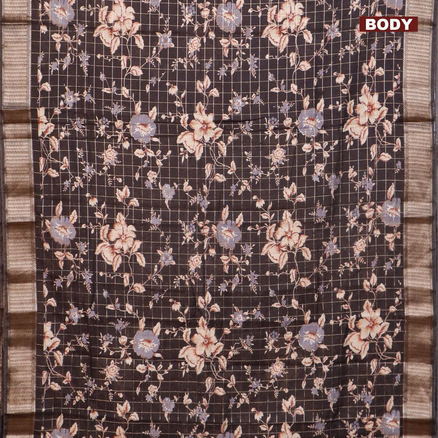 Semi gadwal saree black with allover zari checks & floral prints and zari woven border