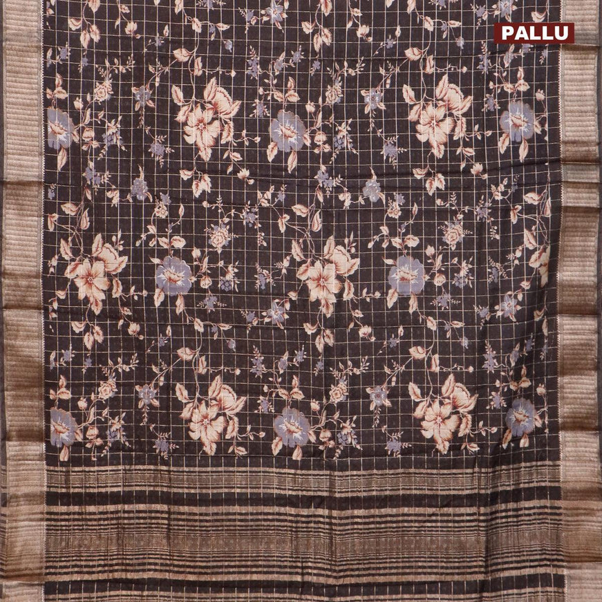 Semi gadwal saree black with allover zari checks & floral prints and zari woven border