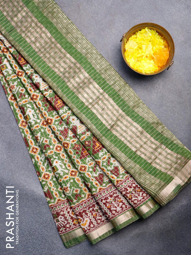 Semi gadwal saree green and maroon with allover small zari checks & ikat prints and small zari woven border