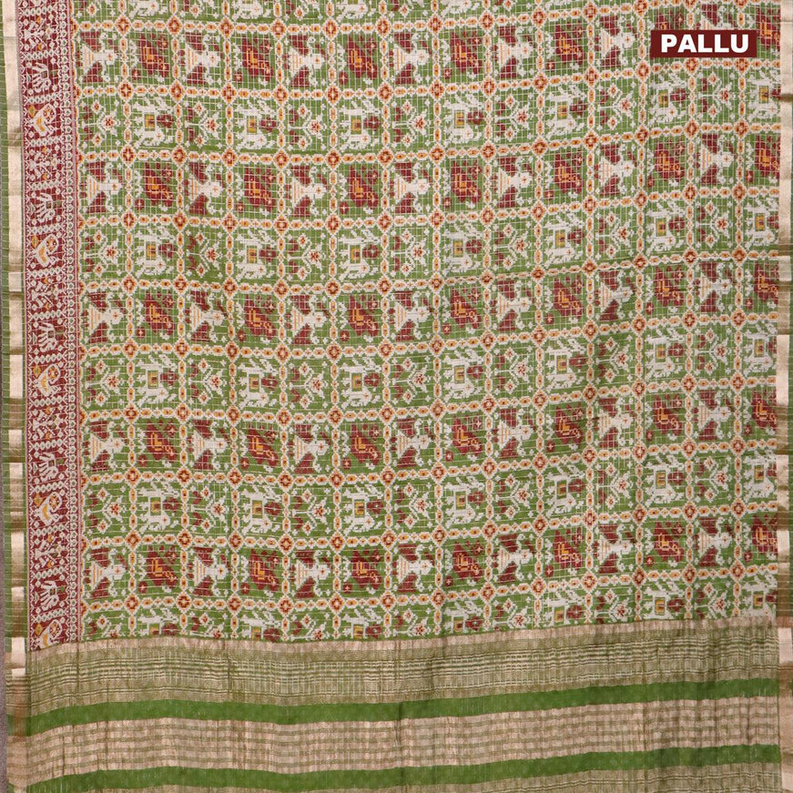 Semi gadwal saree green and maroon with allover small zari checks & ikat prints and small zari woven border