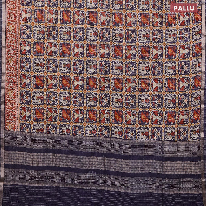 Semi gadwal saree navy blue and red with allover small zari checks & ikat prints and small zari woven border