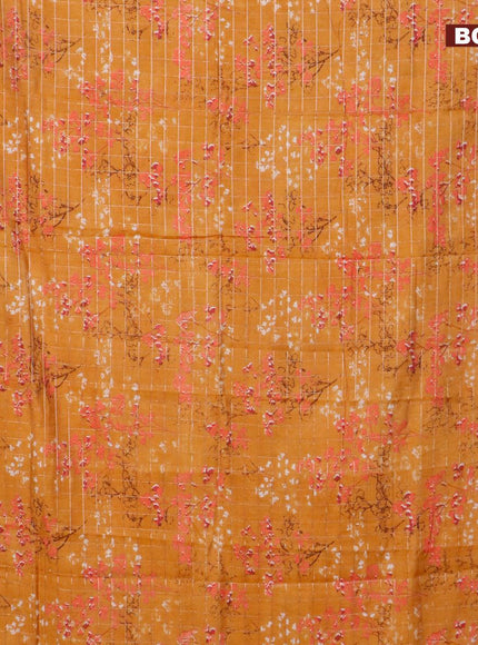 Semi gadwal saree mustard yellow with allover zari checks & floral prints and zari woven border