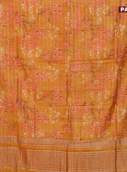 Semi gadwal saree mustard yellow with allover zari checks & floral prints and zari woven border