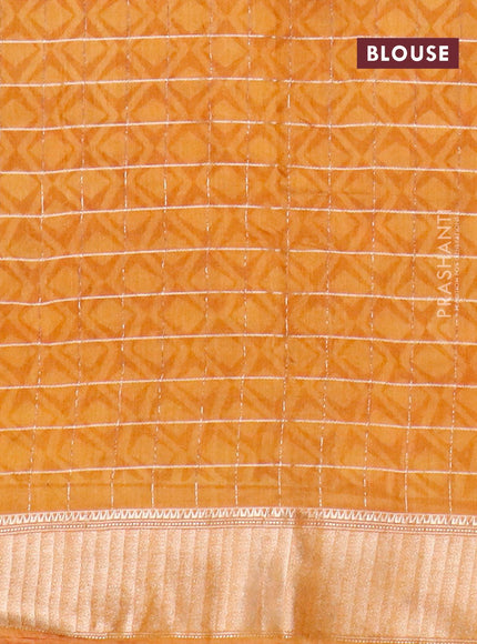 Semi gadwal saree mustard yellow with allover zari checks & floral prints and zari woven border