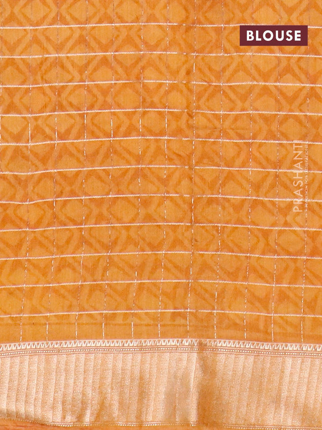 Semi gadwal saree mustard yellow with allover zari checks & floral prints and zari woven border