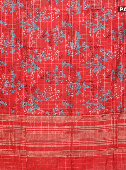 Semi gadwal saree red with allover zari checks & floral prints and zari woven border