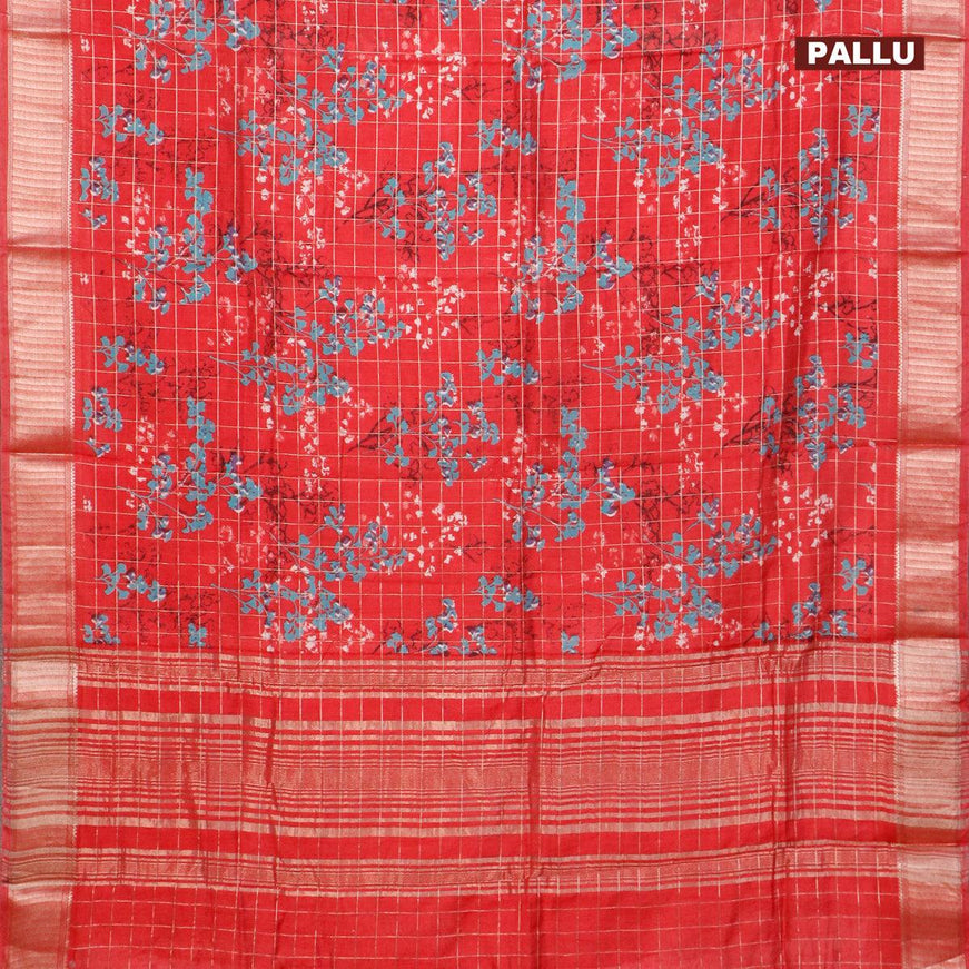 Semi gadwal saree red with allover zari checks & floral prints and zari woven border