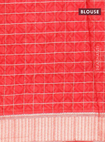 Semi gadwal saree red with allover zari checks & floral prints and zari woven border