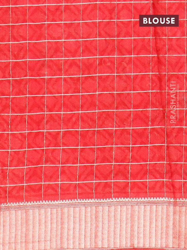 Semi gadwal saree red with allover zari checks & floral prints and zari woven border