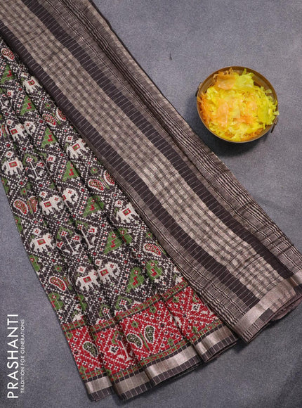 Semi gadwal saree black and red with allover small zari checks & patola prints and zari woven border