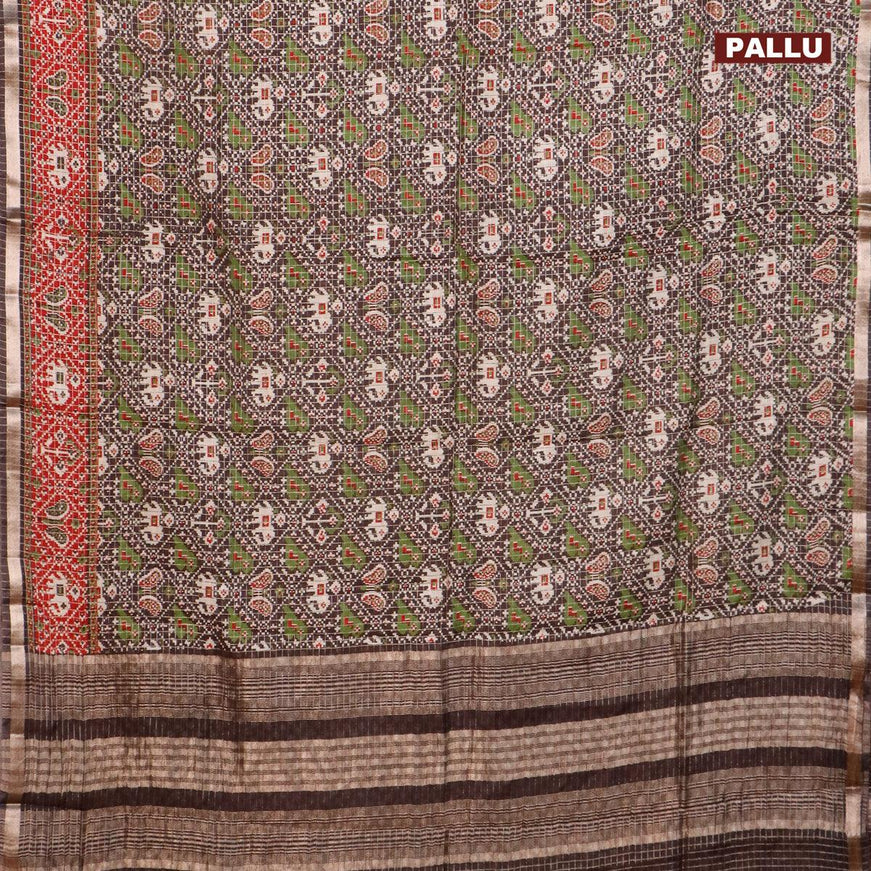 Semi gadwal saree black and red with allover small zari checks & patola prints and zari woven border