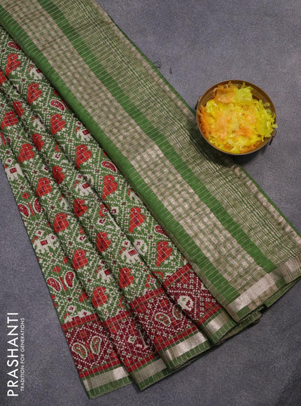 Semi gadwal saree green and maroon with allover small zari checks & patola prints and zari woven border