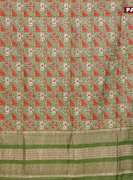 Semi gadwal saree green and maroon with allover small zari checks & patola prints and zari woven border