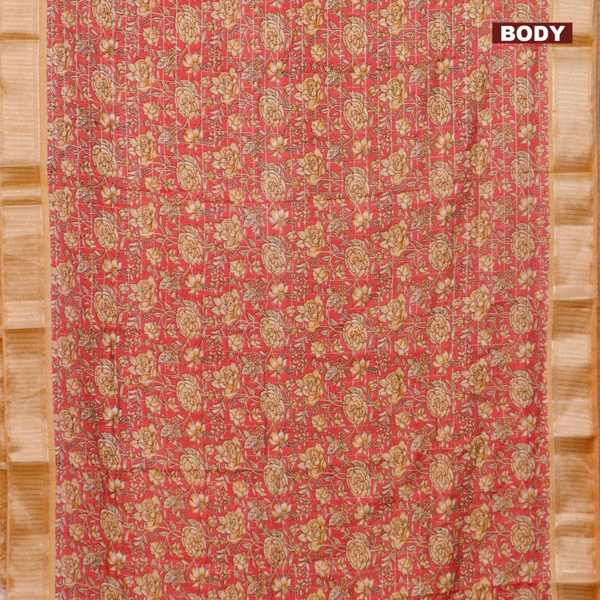 Semi gadwal saree pink shade and mustard shade with allover zari checks & floral prints and zari woven border