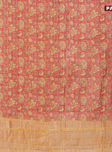 Semi gadwal saree pink shade and mustard shade with allover zari checks & floral prints and zari woven border