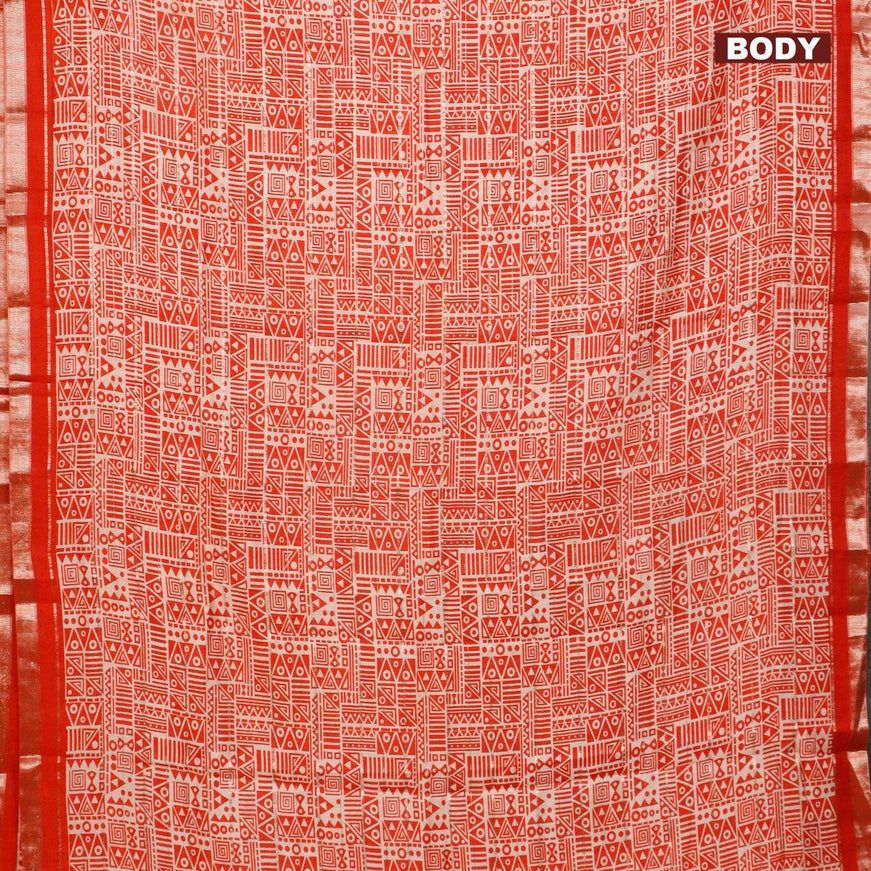 Semi gadwal saree cream and orange with allover zari checks & geometric prints and zari woven border