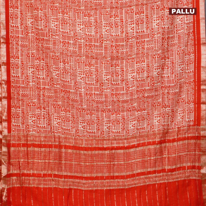 Semi gadwal saree cream and orange with allover zari checks & geometric prints and zari woven border